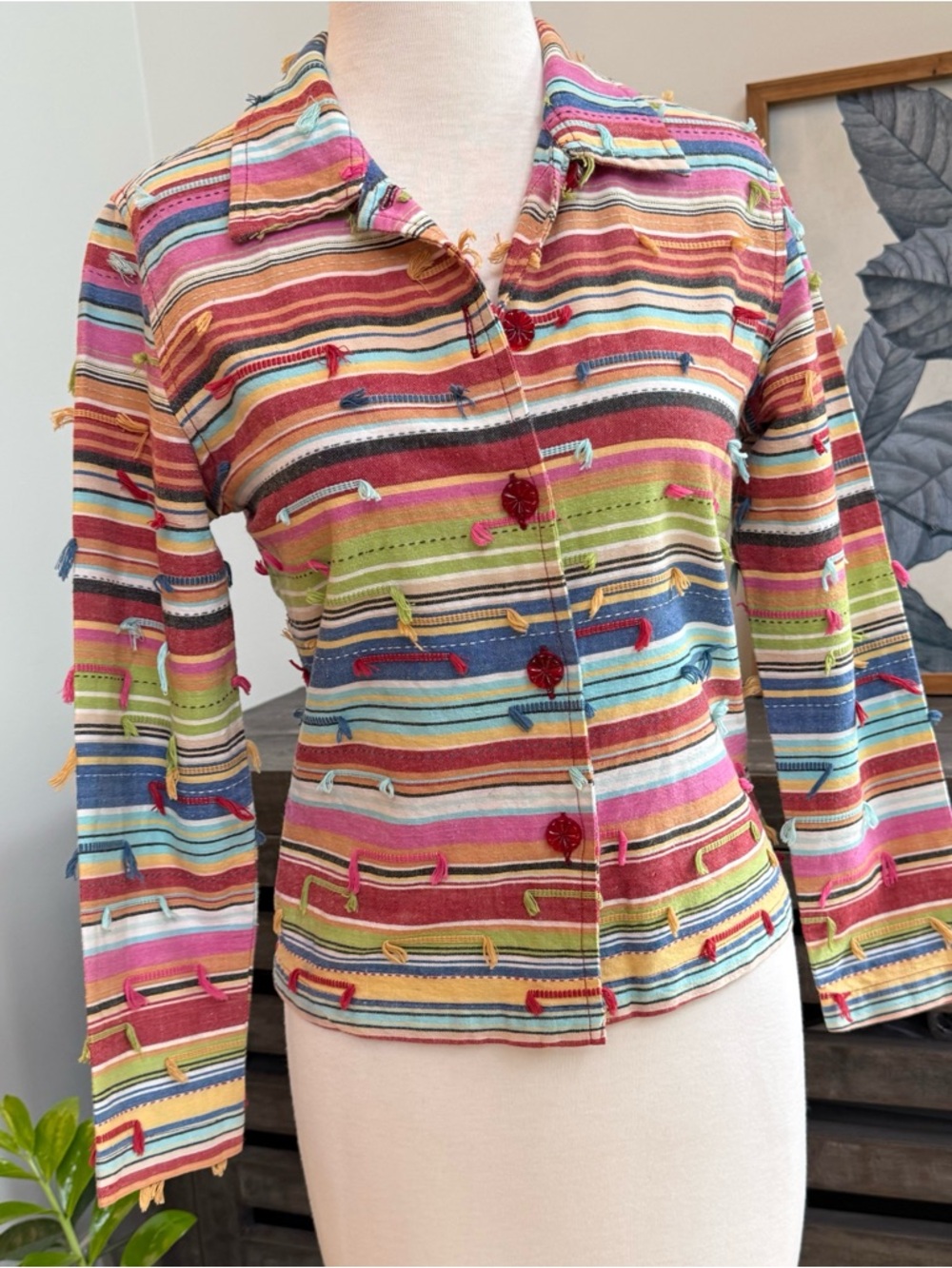 Lifestyle Petite Boho Fringe Stripe Jacket Petite Small EUC